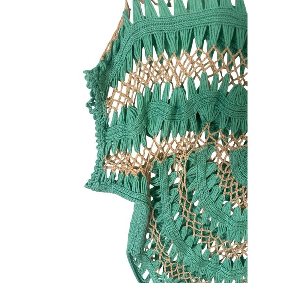 Urban Outfitters Boho Crochet Top Green Tan Open Knit Festival Beach One Size - Picture 4 of 6